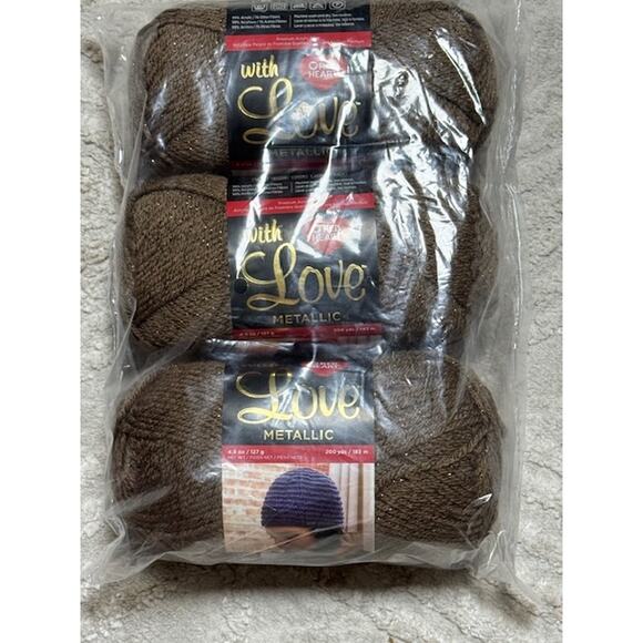 Red Heart with Love Metallic 4.5 oz skein Discontinued Taupe Set of 3 - Picture 1 of 2